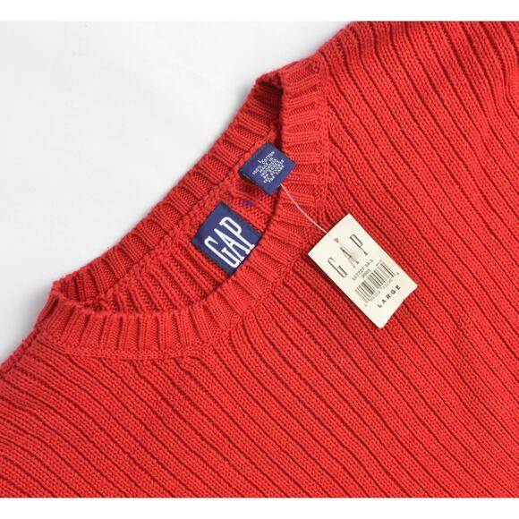 Vintage 90s Gap Red Cotton Knit Pullover Sweater Unisex size L XL - Picture 7 of 7